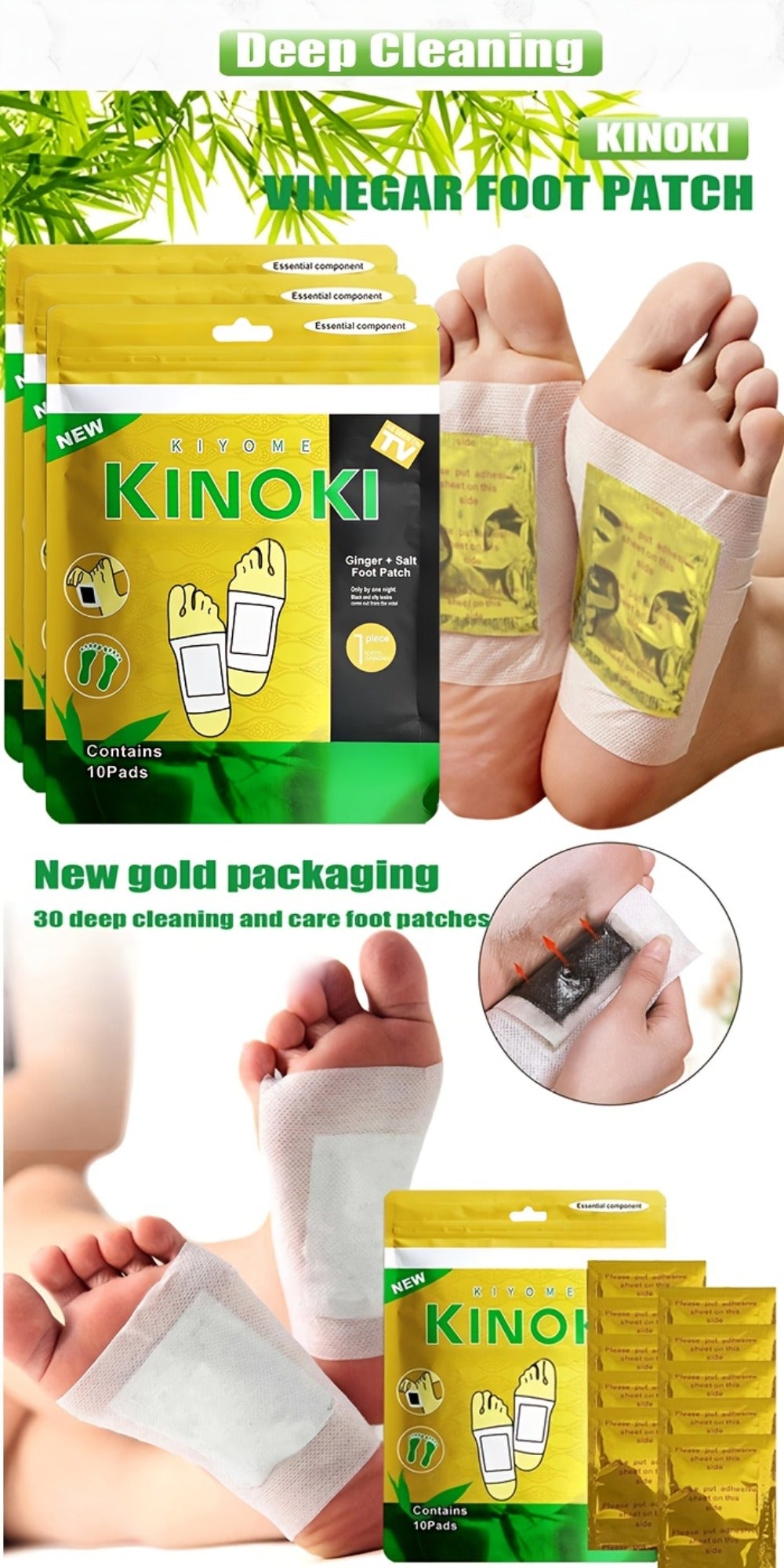 Detox Foot Patches with Bamboo Vinegar Ginger & Lavender – Natural Plant Formula Deep Cleansing Overnight Foot Pads