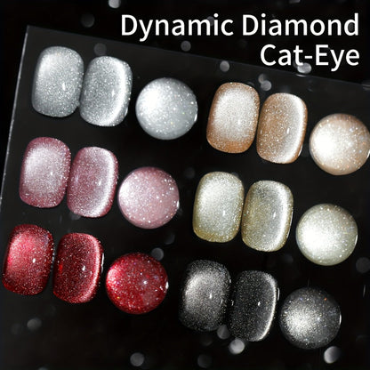 Gel Nail Polish Six-Color Magnetic Cat Eye Set with Sparkling Star and Rhinestone Effects for Nail Art