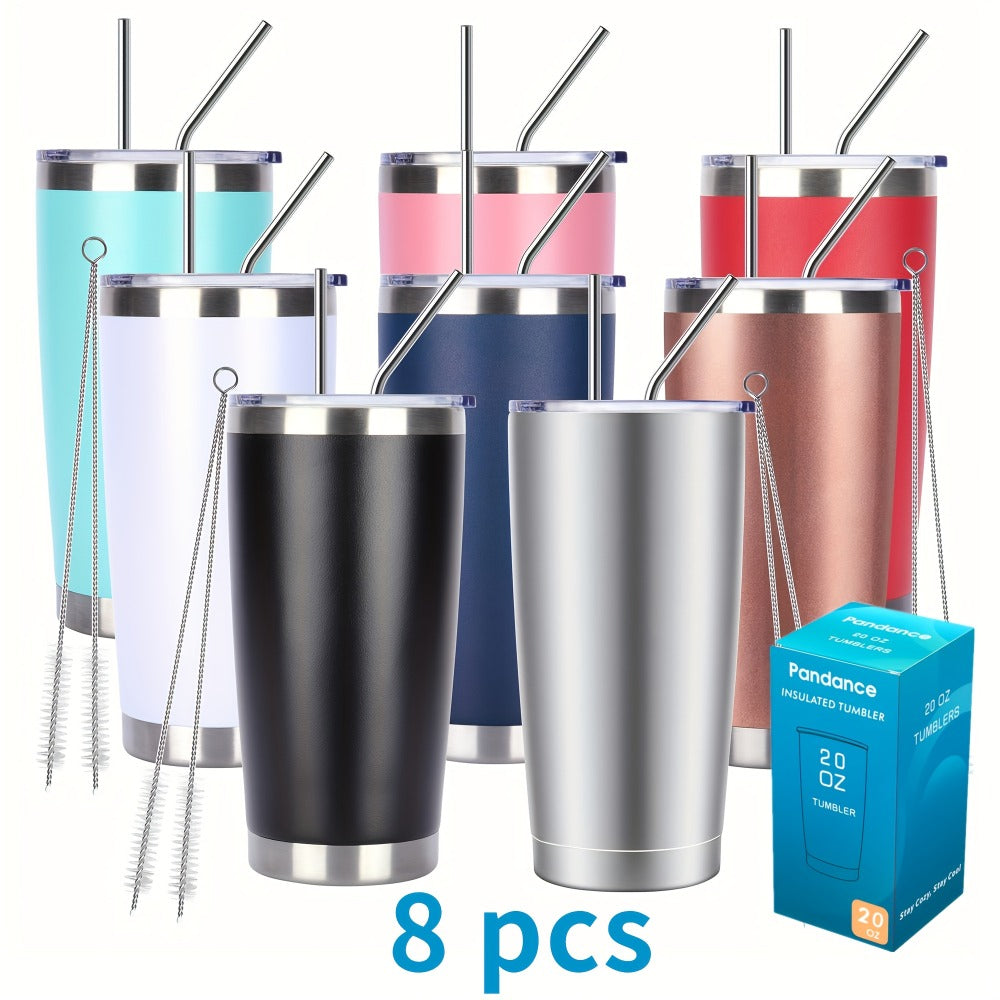 Stainless Steel Insulated Tumblers with Lid and Straw Bulk 20oz 304 Double Wall Vacuum Travel Mug for Hot Iced Coffee Drinks Water Cup Set