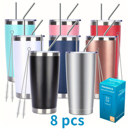 Stainless Steel Insulated Tumblers with Lid and Straw Bulk 20oz 304 Double Wall Vacuum Travel Mug for Hot Iced Coffee Drinks Water Cup Set