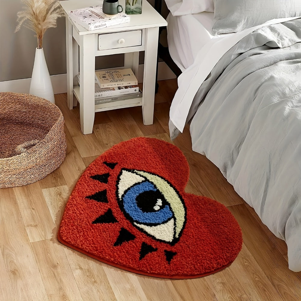 Eye Pattern Heart Shaped Bathroom Mat Plush Bath Rug 20x24 inch Valentine Home Decor for Entryways, Bedrooms and Living Spaces