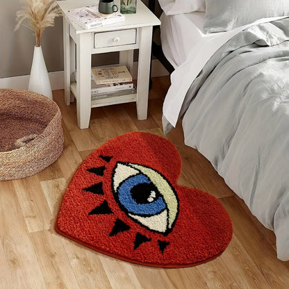 Eye Pattern Heart Shaped Bathroom Mat Plush Bath Rug 20x24 inch Valentine Home Decor for Entryways, Bedrooms and Living Spaces
