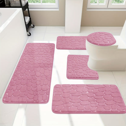 Memory Foam Bathroom Rug Set 5pcs – Non-Slip Absorbent Bath Mat Set for Sink Bathtub Shower Toilet, Machine Washable, Soft Plush Floor Mats