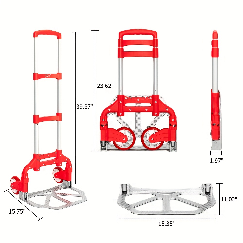 Compact Folding Aluminum Hand Truck with Telescoping Handle, 165 lb Load Label and Four Color Options