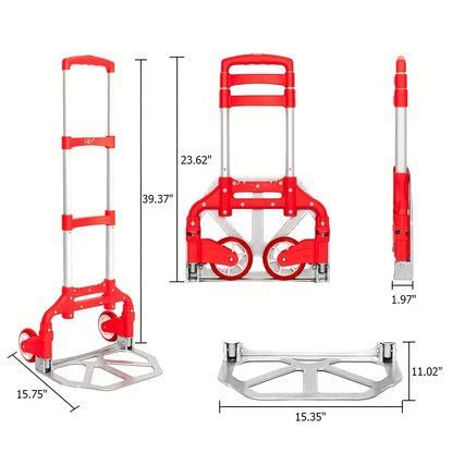 Compact Folding Aluminum Hand Truck with Telescoping Handle, 165 lb Load Label and Four Color Options