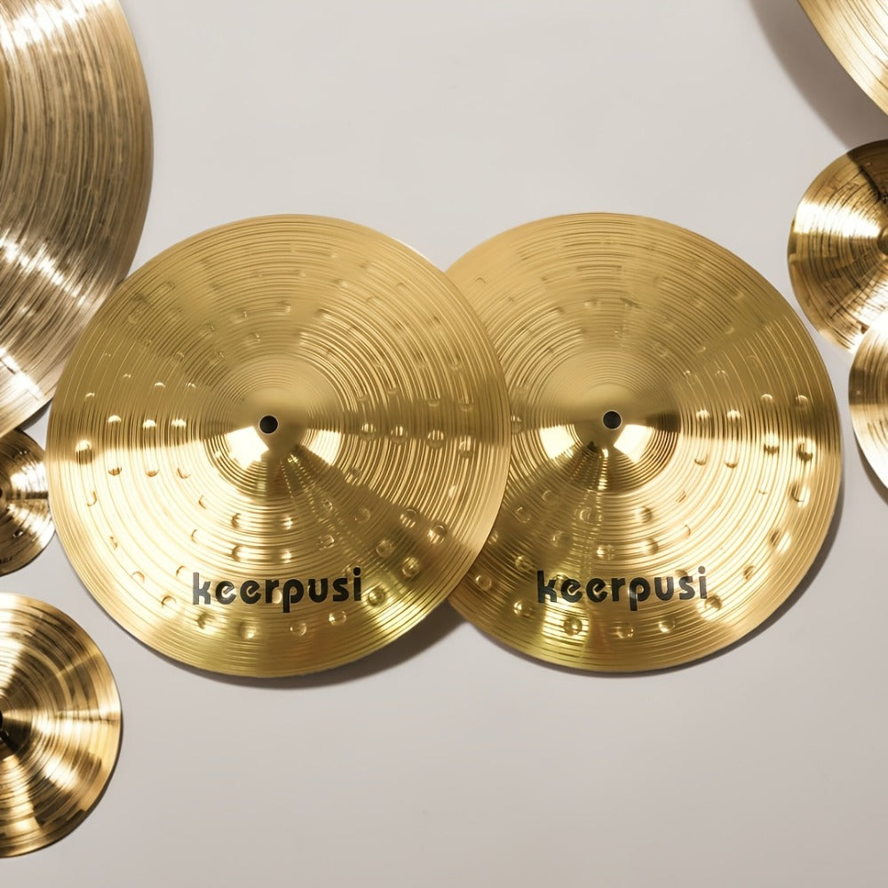 14-Inch Hi-Hat Cymbals Pair, Gold Drum Cymbal Set by Keerpusi detail image - detail view 3