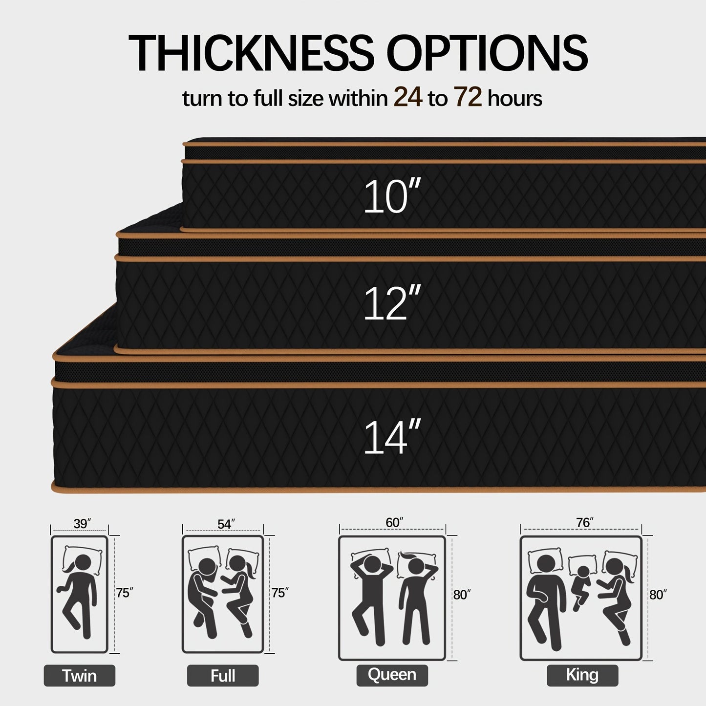 Mattress shown in the Black-Full, 14inch option