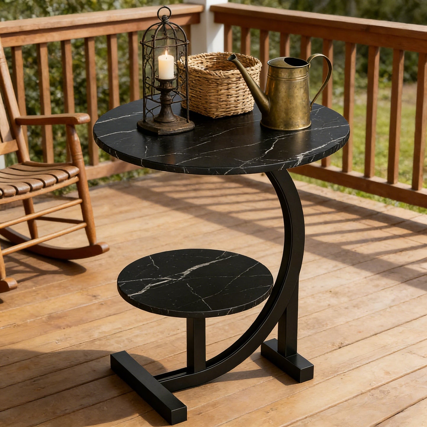 Outdoor Side Table shown in the Aurora in the dark night option