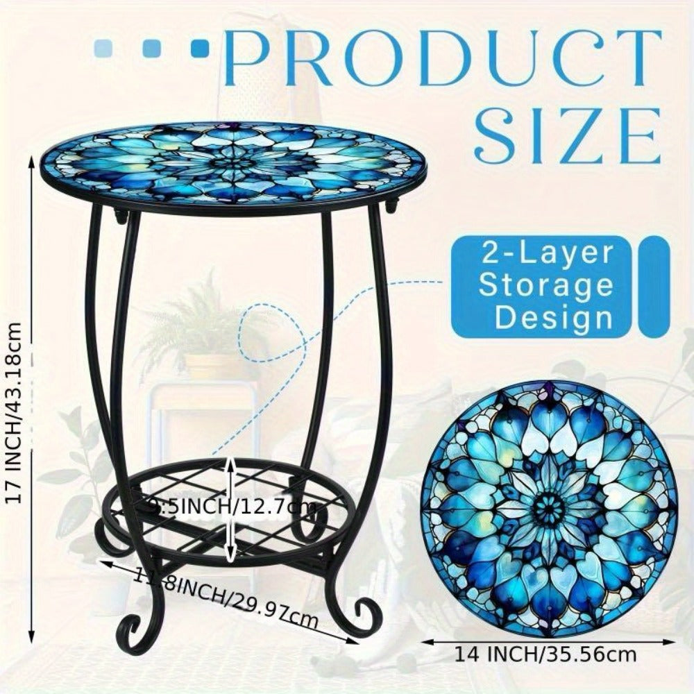 14-Inch Round Outdoor Side Table with Waterproof Protection for Patio detail image - detail view 4