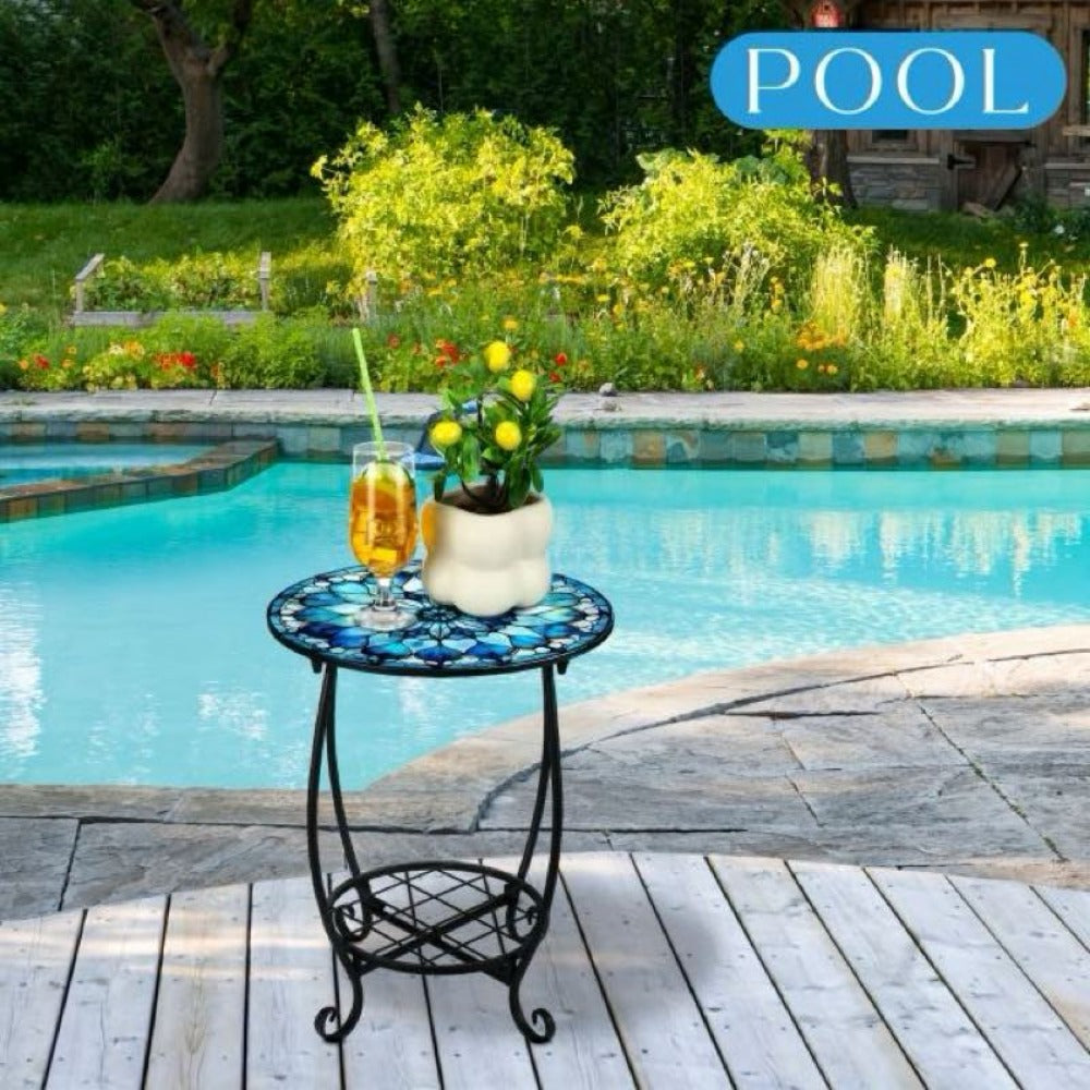 14-Inch Round Outdoor Side Table with Waterproof Protection for Patio detail image - detail view 5