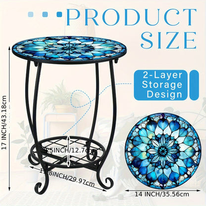 14-Inch Round Outdoor Side Table with Waterproof Protection for Patio detail image - detail view 8