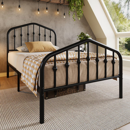 Platform Bed Frame shown in the Black, Twin option