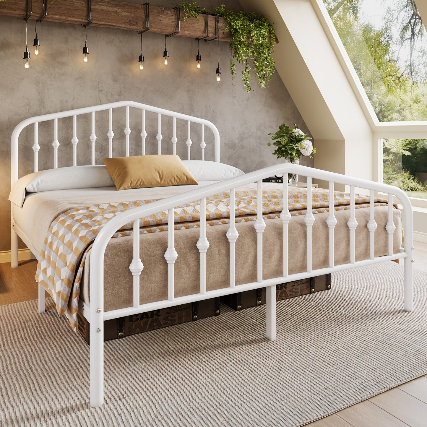 Platform Bed Frame shown in the White, Full option