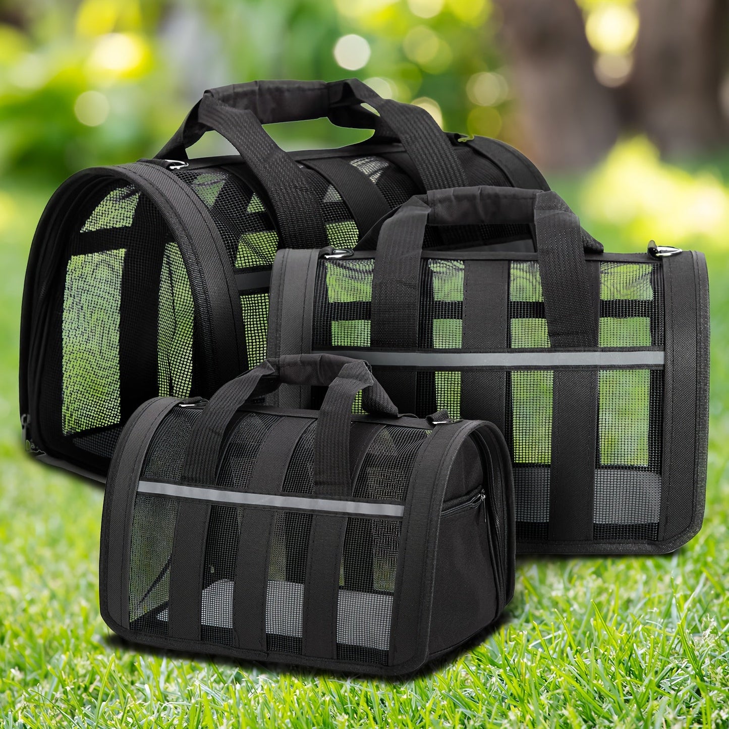 Arched Mesh-Panel Pet Carrier with Top Handles, Seven Colors and Complete S, M and L Size Grid