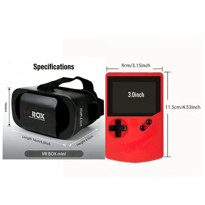 VR Headset & Retro Handheld Game Console Set, Mini 3D HD Virtual Reality Glasses with Portable Game Console
