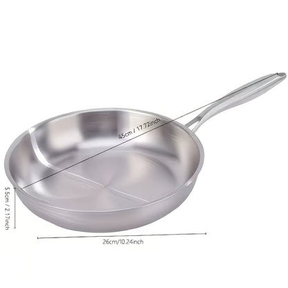 304 Stainless Steel Frying Pan 11 Inch Triply Base, Handle Even Heat Distribution for Home Cooking, Dining and Outdoor Meals