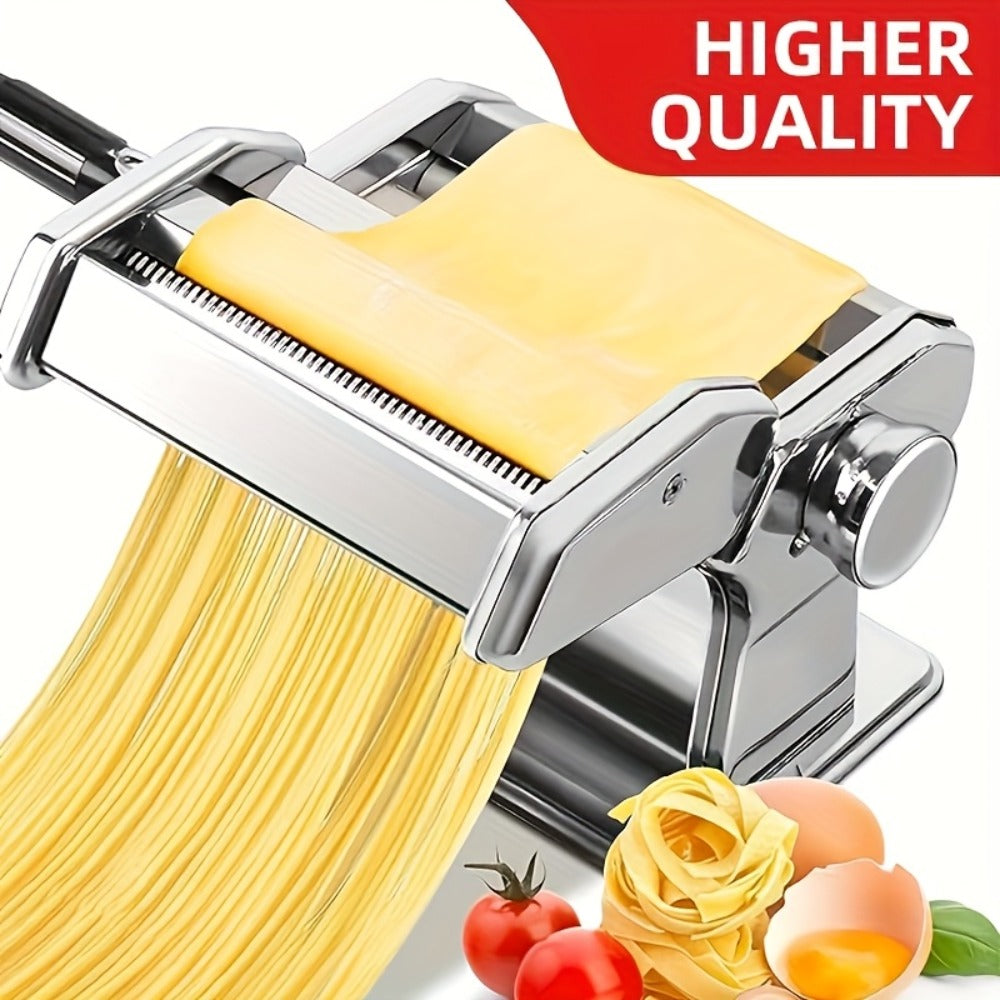 Pasta Machine with 8 Adjustable Thickness Settings, 2-in-1 Stainless Steel Manual Pasta Maker with Roller & Cutter