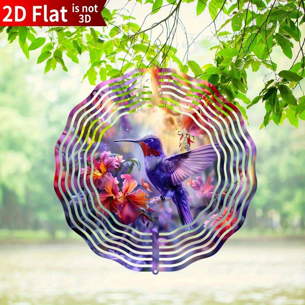 Hummingbird Wind Spinner for Garden – 10" Kinetic Metal Sculpture with Color-Changing Feathers, Wind-Powered 2D Flat Iron Art for Outdoor
