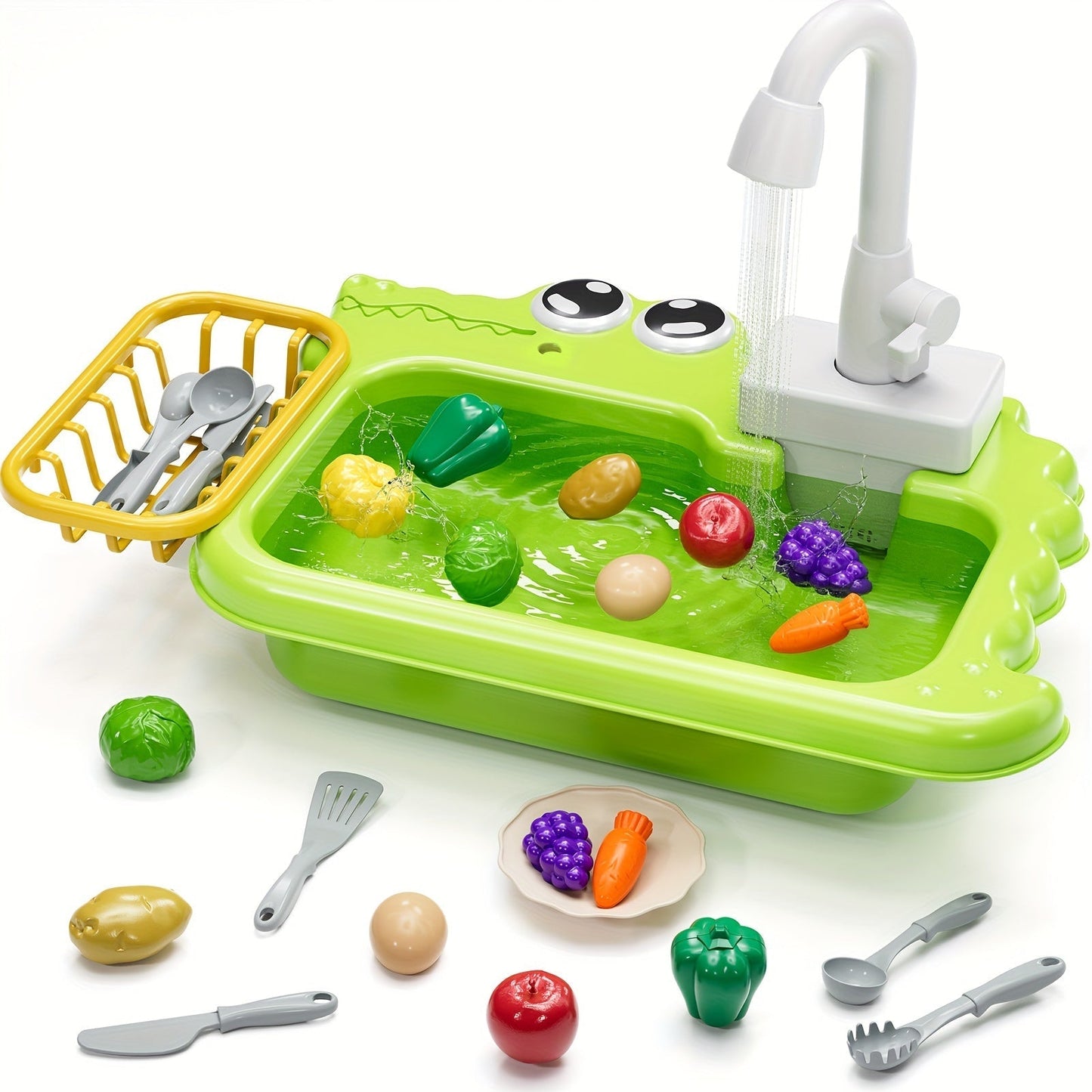 Kids Play Sink Toy with Running Water, Water Cycle System Pretend Play Dishwasher Kitchen Sink for Toddlers Boys & Girls