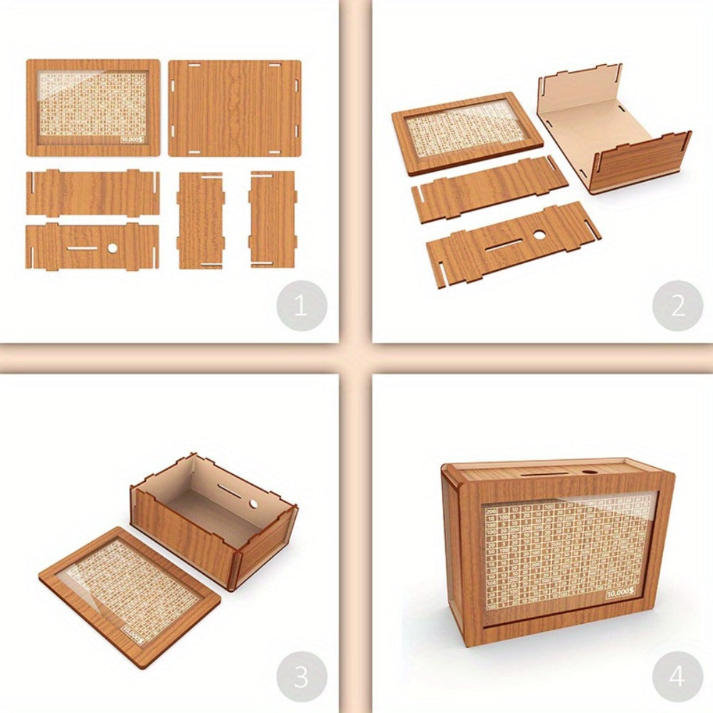 Wooden Savings Bank with Digital Counter 2-Pack, 7.87x5.7" Adult Coin Bank Holds $10, 000, Savings Goal Tracker Box