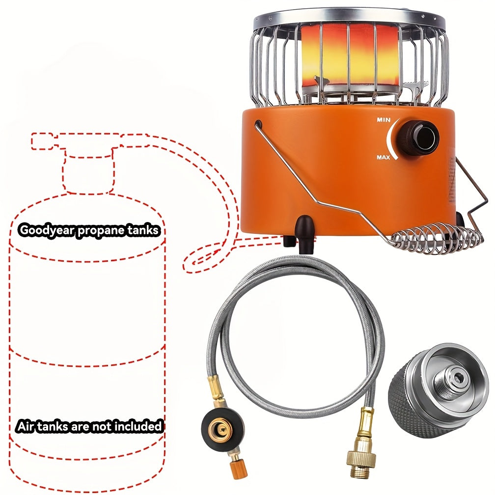 Two-in-One Outdoor Propane Radiant Heater and Cooking Stove with Hose, Converter and 7-Inch Orange Body