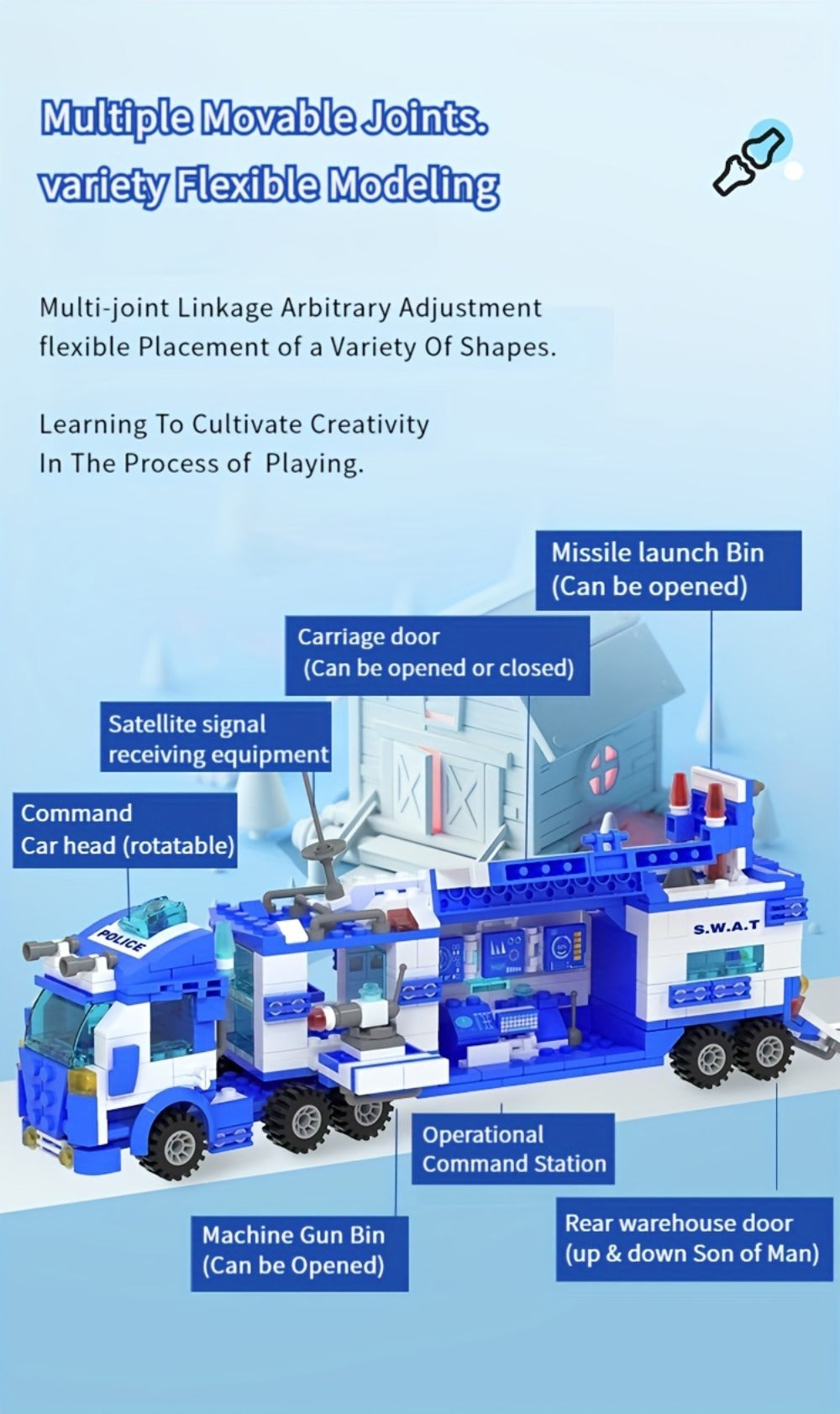 City Police Building Blocks Set 700 Pieces, Patrol Car Truck with Action Figures, Brick Toy for Boys Role Play STEM