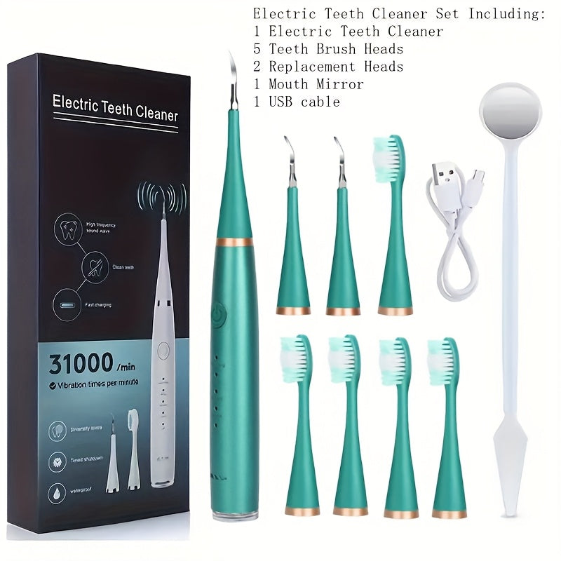Electric Teeth Cleaner Kit USB Rechargeable, 5 Cleaning Modes Dental Scaler Plaque Tartar Remover Gum Health