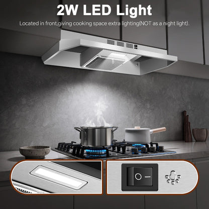 Range Hood 36 Inch Under Cabinet Ducted Ductless Convertible Stainless Steel 350CFM 2-Speed for Home Cooking, Dining and Outdoor Meals