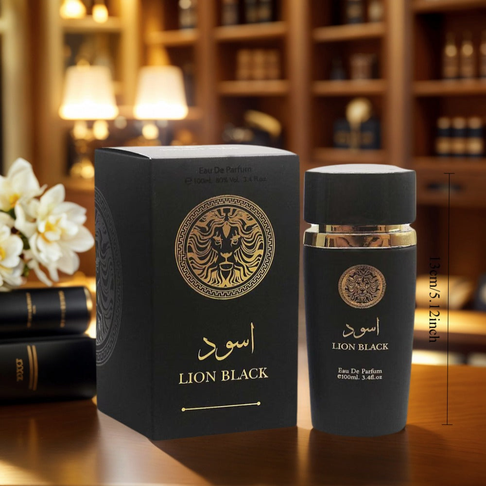 Oriental Perfume for Men Eau de Parfum 3.4oz Lion Black Arabian EDP Spray Long Lasting Bold Masculine Fragrance Oud Inspired Dates Daily