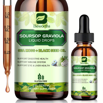 [8-IN-1 Soursop Drops] 1/3 Bottles 8-IN-1 Soursop Liquid Drops, Graviola Leaf & Fruit Complex Supplement With Sea Moss