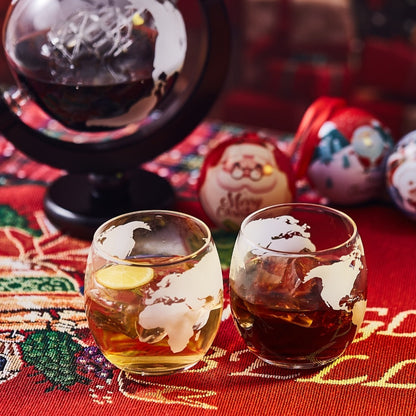 Whiskey Decanter Set with Glasses and Wooden Stand Ball Globe 28oz or Sailboat 44oz Etched for Home Cooking, Dining and Outdoor Meals