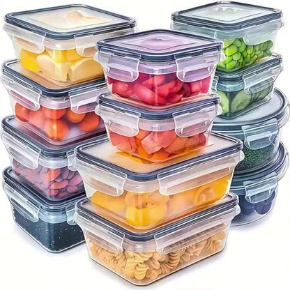 Lunch Box Food Storage Organizer with Flip-Top Lids and Multi-Size Plastic Container Sets for Kitchen and Pantry Organization