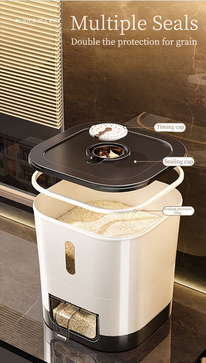 Airtight Rice Container with Measuring Cup, Large Moisture-Proof Rice Dispenser for Rice, Grains