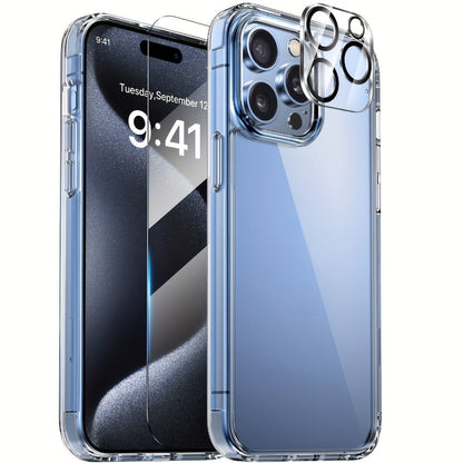 Phone Case Clear TPU and PC Three-Piece Bundle with Screen and Camera Lens Protectors for Select iPhone Models