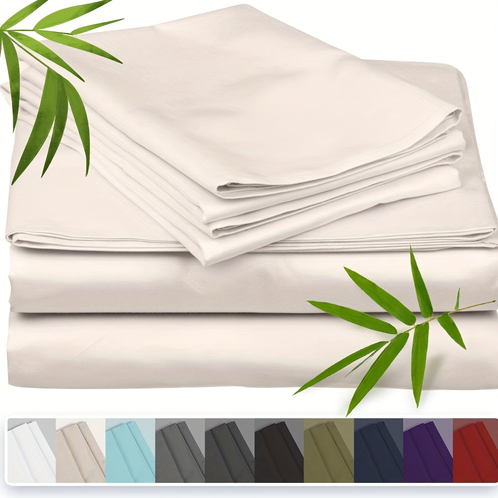 Bamboo Cooling Bed Sheet Set 3 Piece 100% Bamboo Fiber Fitted Sheet with Pillowcases – Deep Pocket Breathable Cool Sheets for Hot Sleepers