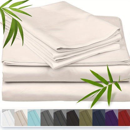 Bamboo Cooling Bed Sheet Set 3 Piece 100% Bamboo Fiber Fitted Sheet with Pillowcases – Deep Pocket Breathable Cool Sheets for Hot Sleepers