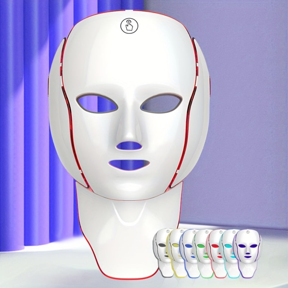 LED Light Therapy Facial Mask 7-Color USB Rechargeable, Face Neck Acne Rejuvenation Skincare Device