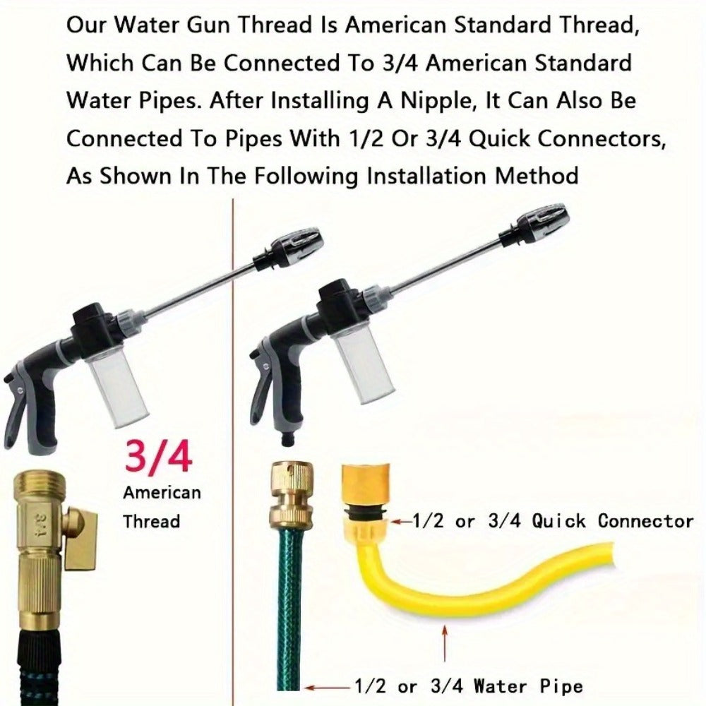 High Pressure Car Wash Gun with Long Extension Rod – Adjustable Spray Nozzle, Leak-Proof Connector, Fits Garden Hose