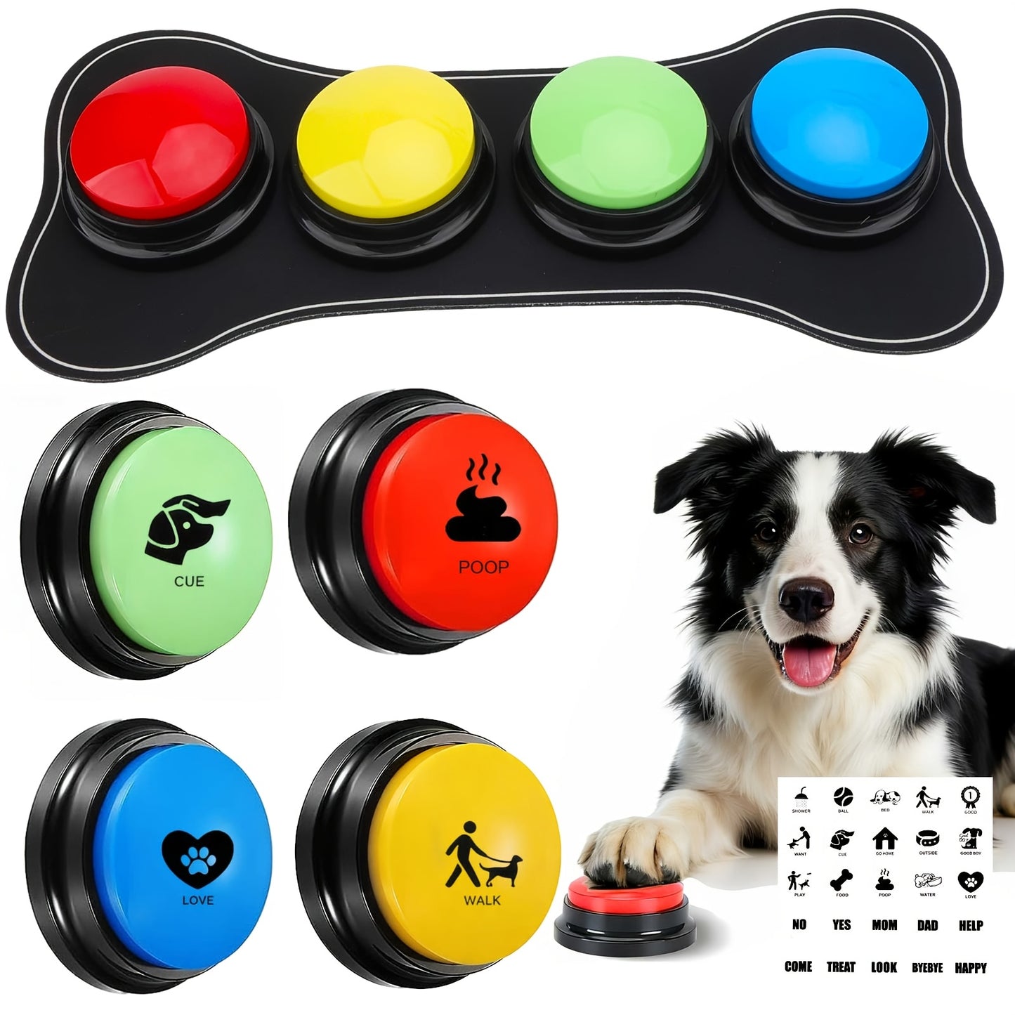 Dog Speech Training Buttons – Recordable Voice Communication Button, Teach Dogs to Express Needs & Commands