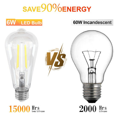 LED Edison Bulbs ST64 6 Pack 6W 60W Equivalent - E26 Vintage Filament Globe Bulb 700LM Flicker-Free Non-Dimmable