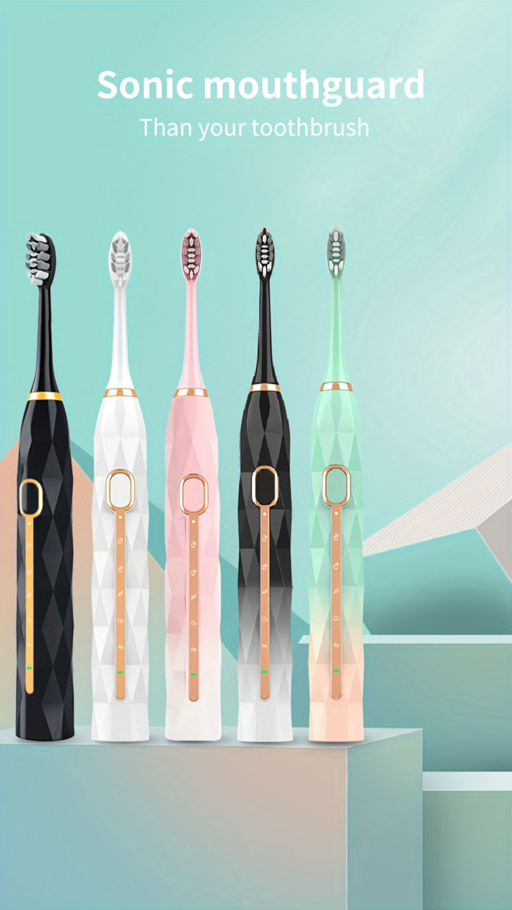 IPX8 Sonic Electric Toothbrush with 8 Replacement Brush Heads – Metal Shaft, USB Rechargeable 500mAh, Travel Case & Holder