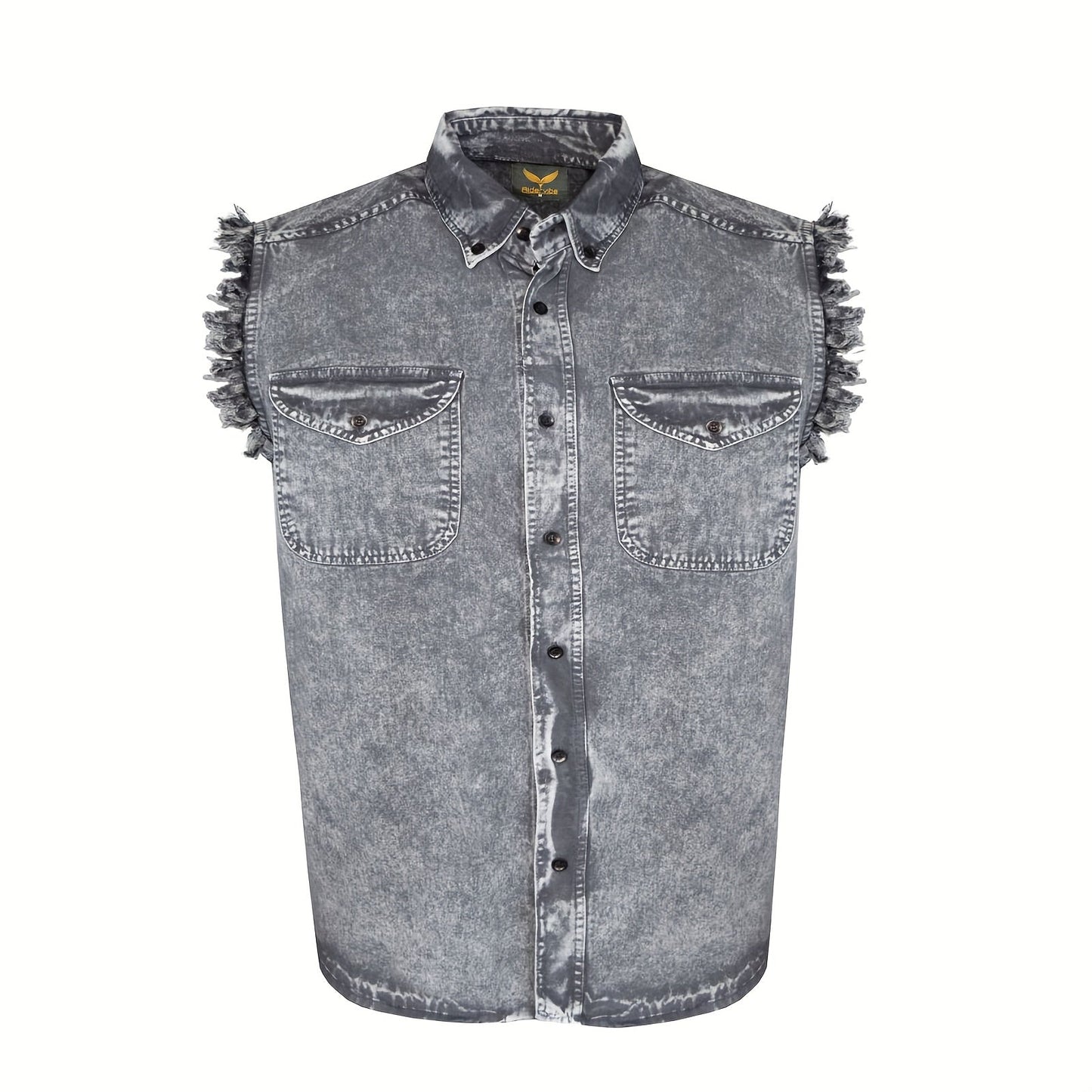 Men's Sleeveless Shirt – Fringe Hem Crew Neck Tank Top, Stonewash Cotton, Regular Fit for Streetwear, Beach & Vacation, Sizes M–XXXXL