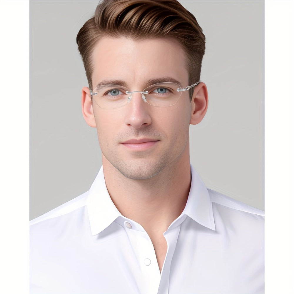 Reading Glasses – Three-Pair Rimless Metal Readers in Multiple Colors and Strengths with Multiple Strength and Color Options