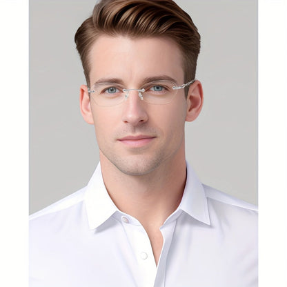 Reading Glasses – Three-Pair Rimless Metal Readers in Multiple Colors and Strengths with Multiple Strength and Color Options