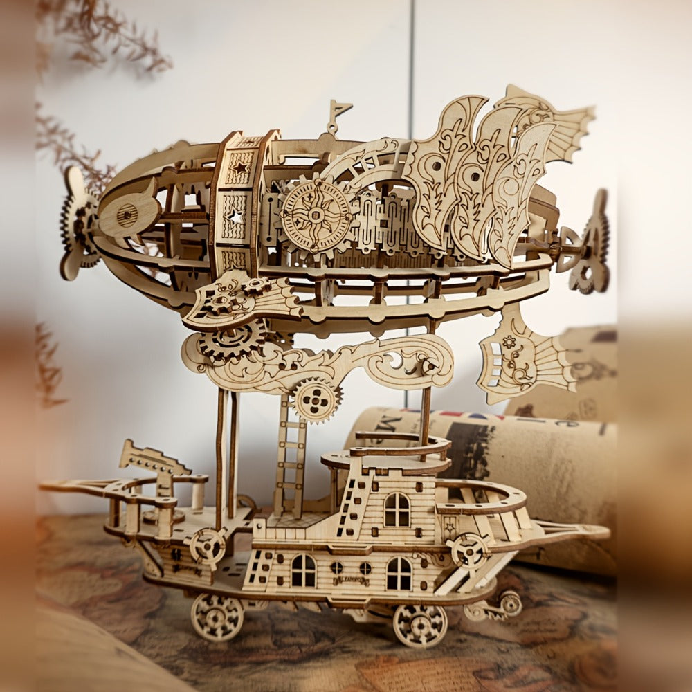 Rotating Merry-Go-Round Wooden Puzzle Kit, Mechanical Carousel 3D Model for Adults & Teens, DIY Kinetic Display Piece