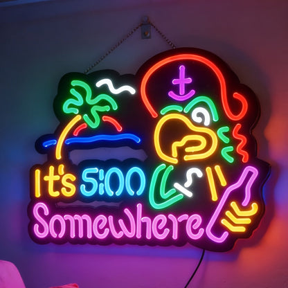 Neon Light Sign Beer O'Clock It's 5 O'Clock Somewhere Bar Sign LED Wall Decor for Man Cave Home Bar Pub Game Room Party Birthday Bedroom