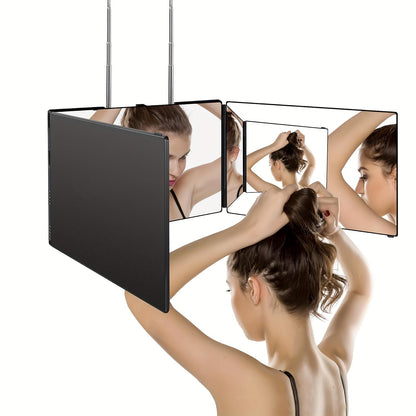 3 Way Mirror for Self Hair Cutting, 360° View Hair Cut Mirror to See Back of Head Height-Adjustable Hook Door Wall Table Mount Anti-Fog HD