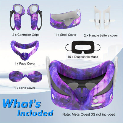 Meta Quest 3S Silicone Cover Set - VR Face Cover Shell Controller Grip Case Camera Lens Protector for an Everyday Personal Care Routine