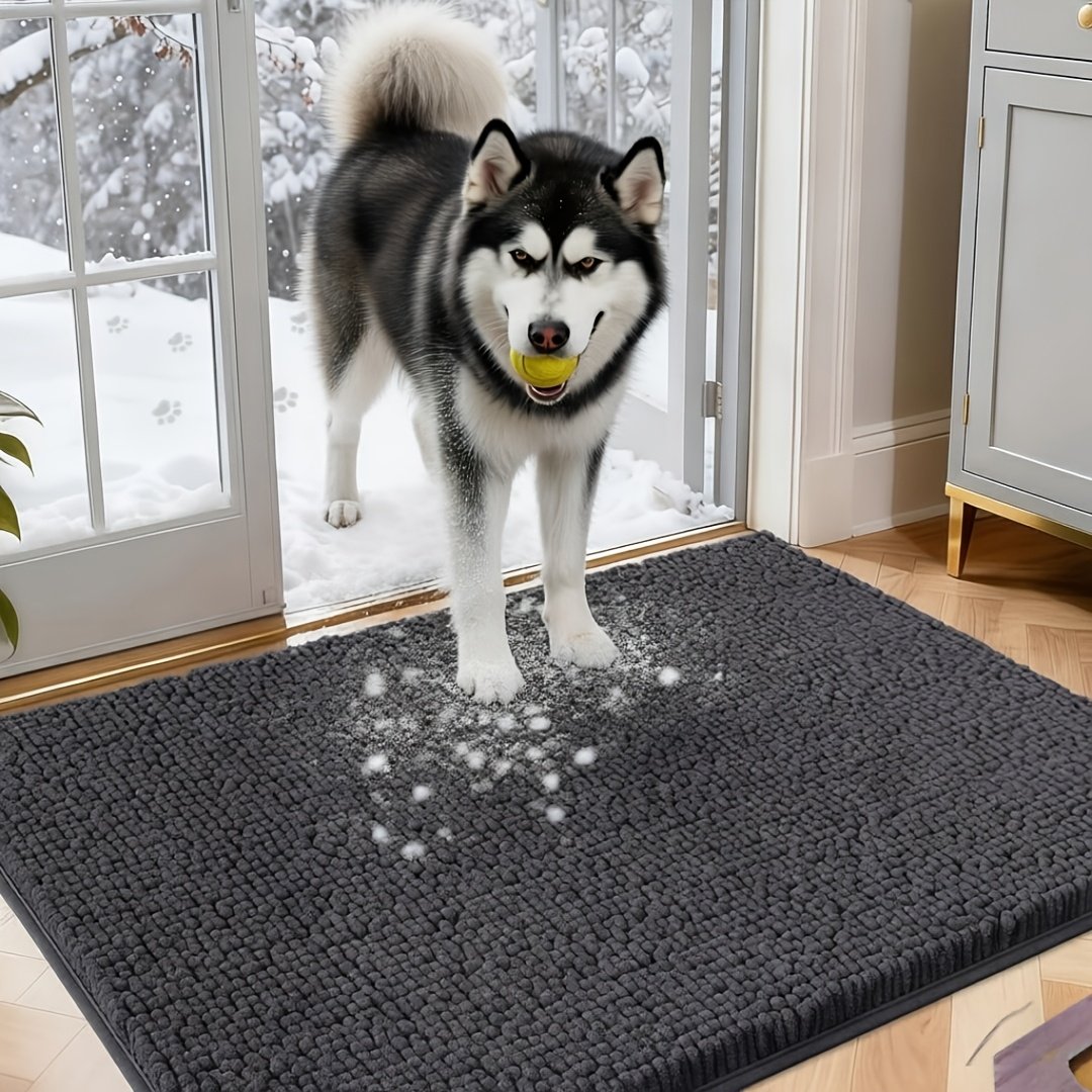 Chenille Dog Door Mat Super Muddy Paws Pet Rug Gingham Entryway Mat Indoor Outdoor Multiple Sizes & Colors