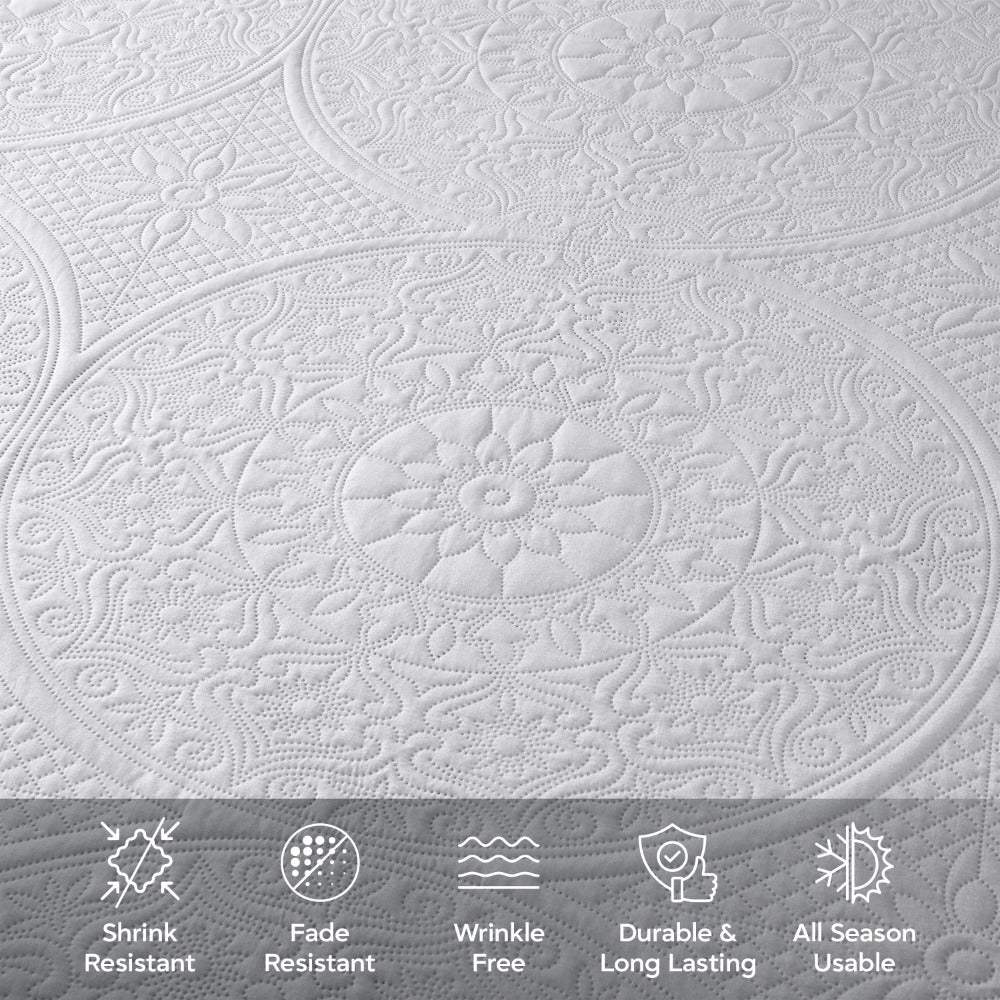 Floral-Pattern Three-Piece Bedspread Set in 16 Colors with Twin, Queen, King and California King Sizes